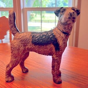 🐾 Vintage Hubley Cast Iron Wire Hair Fox Terrier Door Stop (1930s)